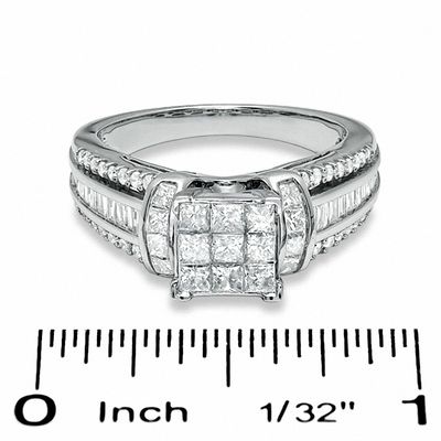 1.25 CT. T.W. Composite Princess-Cut Diamond Ring in 14K White Gold