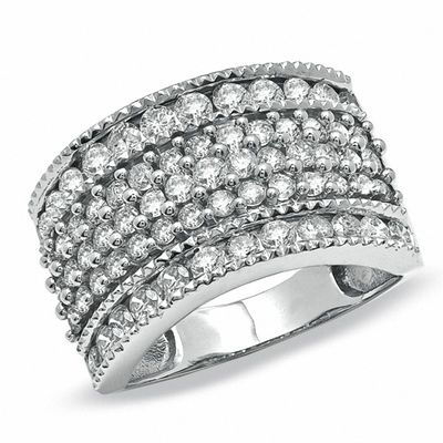 2.00 CT. T.W. Diamond Three Row Anniversary Band in 10K White Gold