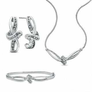 Diamond Accent Three Piece Knot Set in Sterling Silver