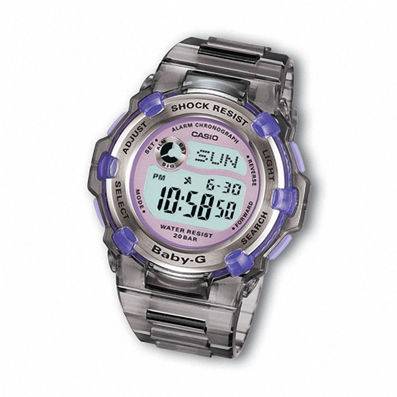 Ladies' Casio Slim Marine Grey Baby-G Watch with Purple Dial (Model: BG3000-8B)