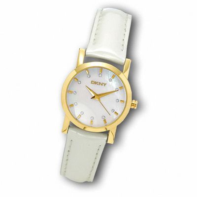 Ladies' DKNY White Dial Watch with White Leather Strap (Model: NY4765