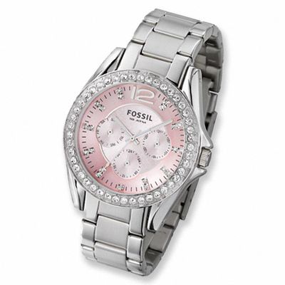 Ladies' Fossil Crystal Accent Watch with Pink Mother-of-Pearl Dial (Model: ES2251)