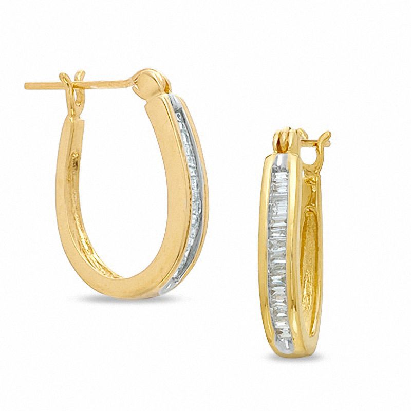 0.25 CT. T.W. Baguette Diamond Channel-Set Hoop Earrings in 10K Gold ...