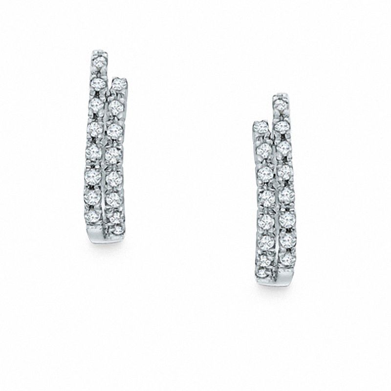 Main Image 1 of 0.20 CT. T.W. Diamond Double Row Hoop Earrings in 10K White Gold