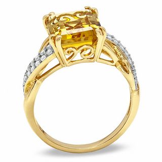 Emerald-Cut Citrine and Lab-Created White Sapphire Swirl Ring in 10K Gold