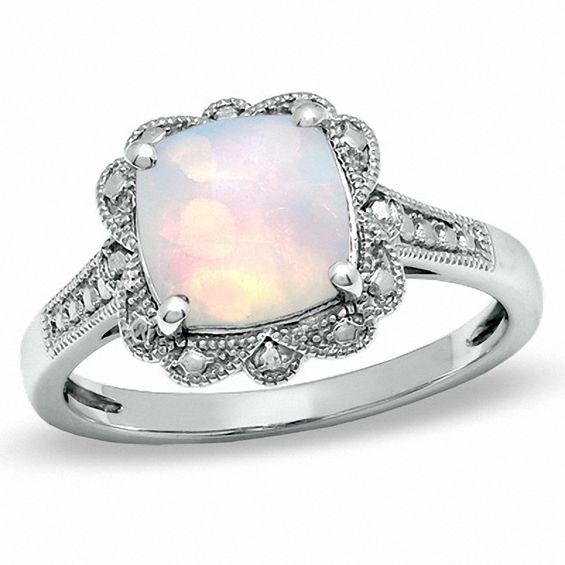 8.0mm Cushion-Cut Lab-Created Opal Vintage-Style Ring in Sterling Silver