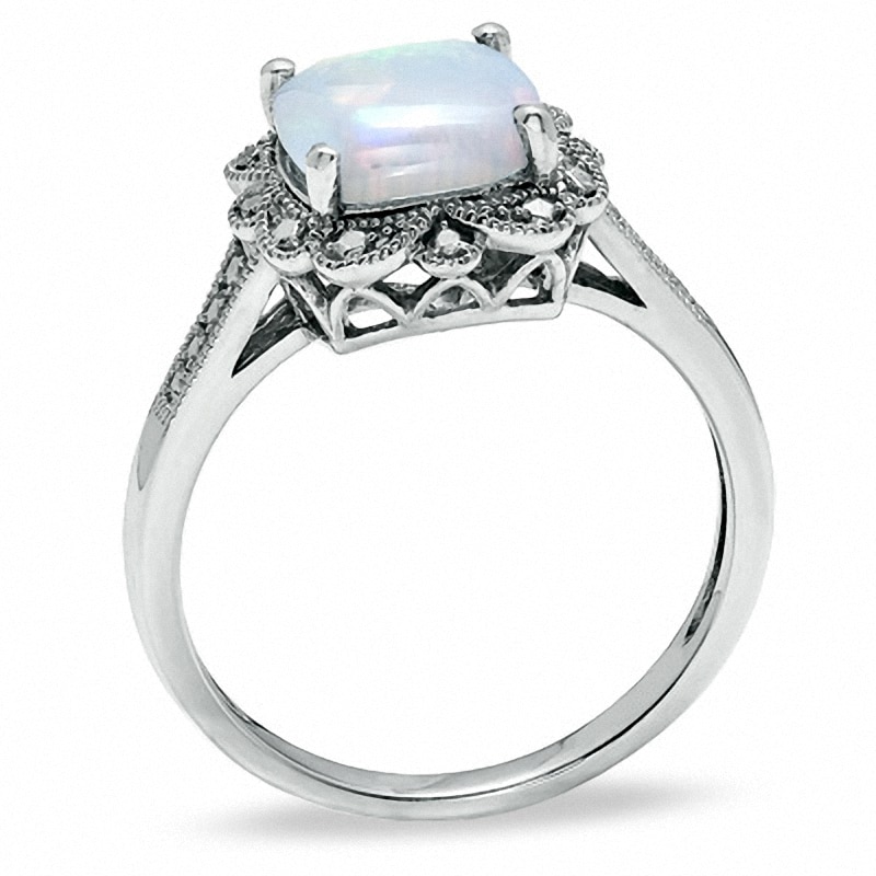 8.0mm Cushion-Cut Lab-Created Opal Vintage-Style Ring in Sterling Silver|Peoples Jewellers