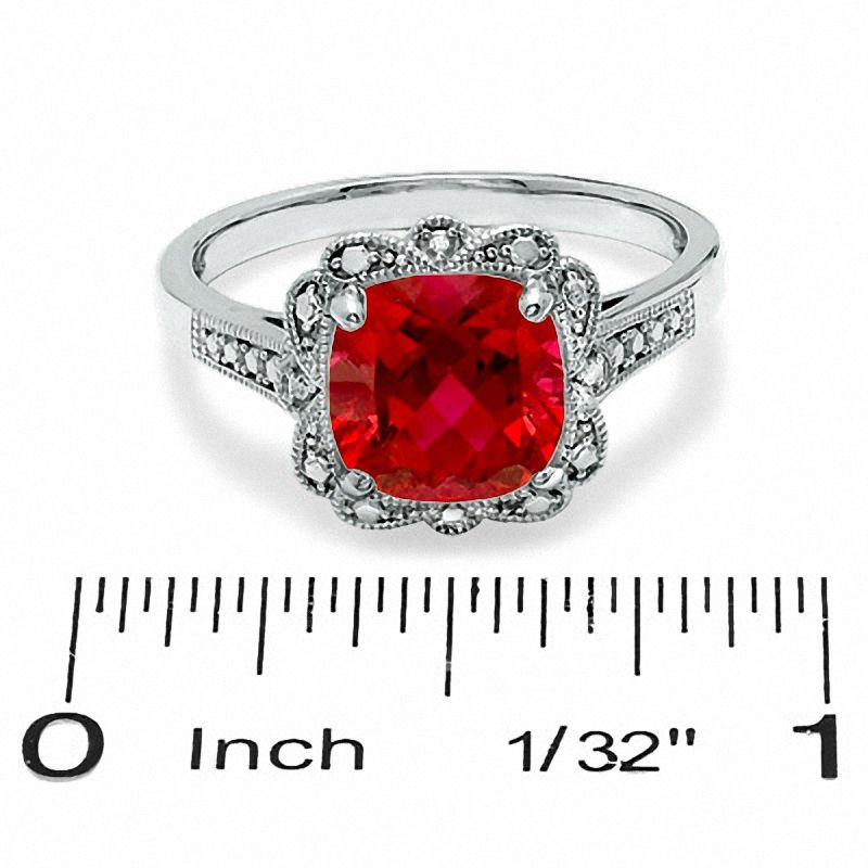 8.0mm Cushion-Cut Lab-Created Ruby Vintage-Style Ring in Sterling Silver|Peoples Jewellers