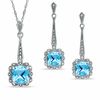 Thumbnail Image 0 of Cushion-Cut Blue Topaz Vintage-Style Pendant and Earrings Set in Sterling Silver