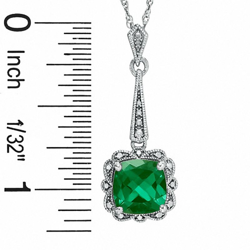 Cushion-Cut Lab-Created Emerald Vintage-Style Pendant and Earrings Set in Sterling Silver|Peoples Jewellers