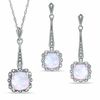 Cushion-Cut Lab-Created Opal Vintage-Style Pendant and Earrings Set in Sterling Silver