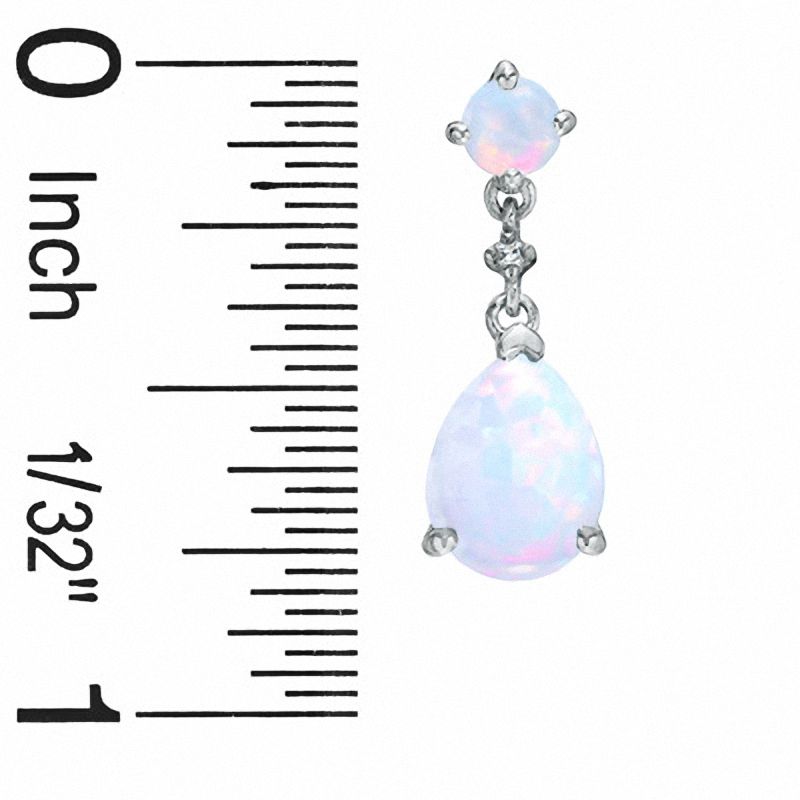 Lab-Created Opal Drop Earrings in 10K White Gold with Diamond Accents|Peoples Jewellers
