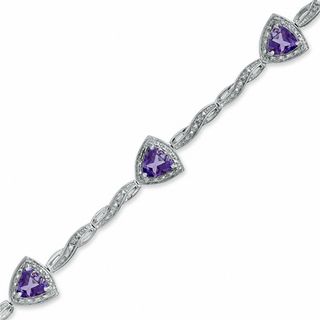 6.0mm Trillion-Cut Amethyst Bracelet in Sterling Silver with Diamond Accent - 7.25"