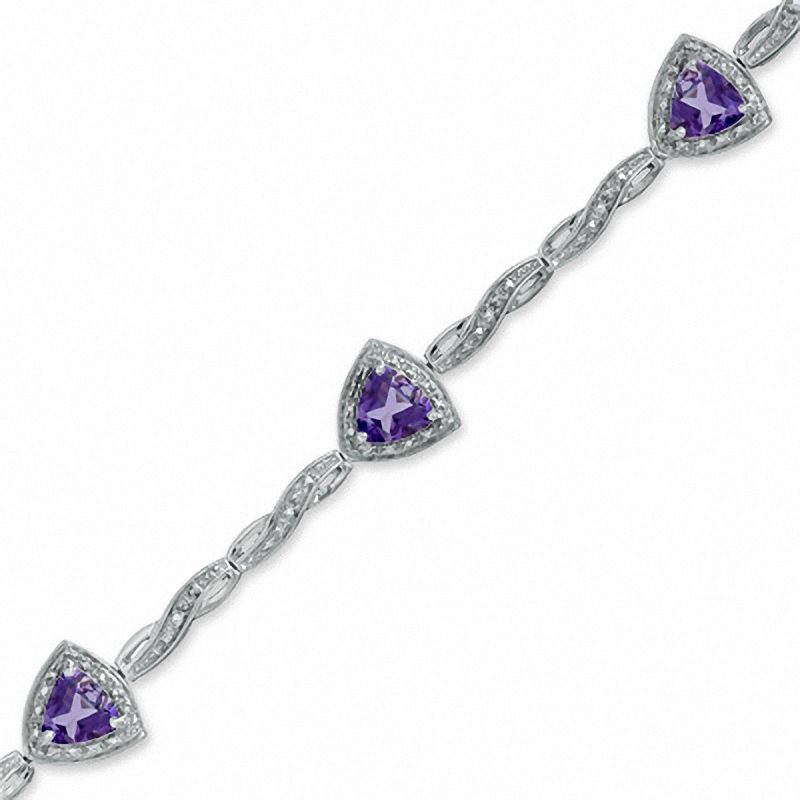 6.0mm Trillion-Cut Amethyst Bracelet in Sterling Silver with Diamond Accent - 7.25"|Peoples Jewellers