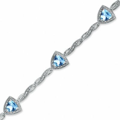 6.0mm Trillion-Cut Blue Topaz and Diamond Accent Bracelet in Sterling Silver - 7.25"