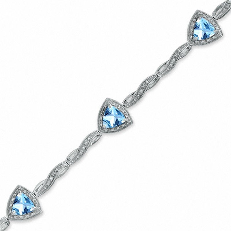 6.0mm Trillion-Cut Blue Topaz and Diamond Accent Bracelet in Sterling Silver - 7.25"|Peoples Jewellers
