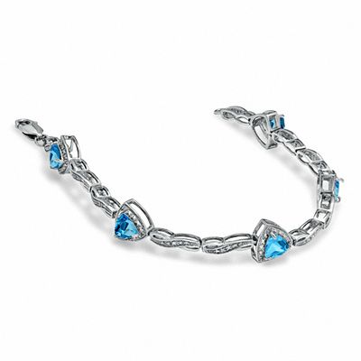 6.0mm Trillion-Cut Blue Topaz and Diamond Accent Bracelet in Sterling Silver - 7.25"