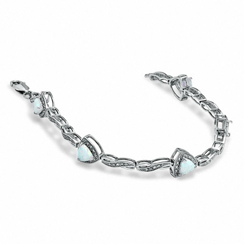 6.0mm Trillion-Cut Lab-Created Opal Bracelet in Sterling Silver with Diamond Accent - 7.25"