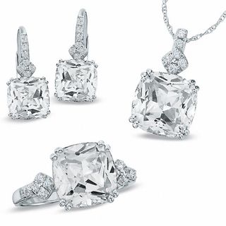 Cushion-Cut Lab-Created White Sapphire Pendant, Ring and Earrings Set in Sterling Silver