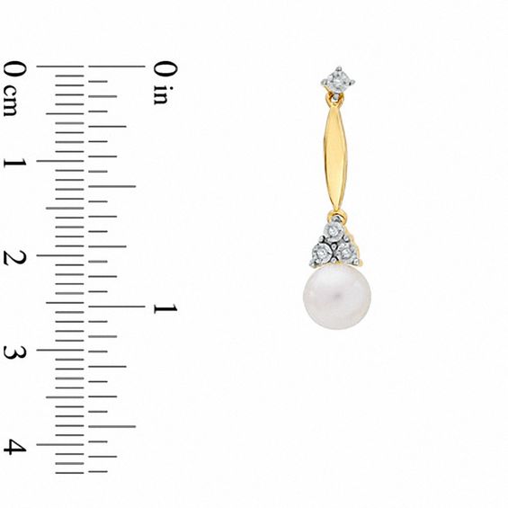 7.0mm Freshwater Cultured Pearl Stick Earrings in 10K Gold with Diamond Accents