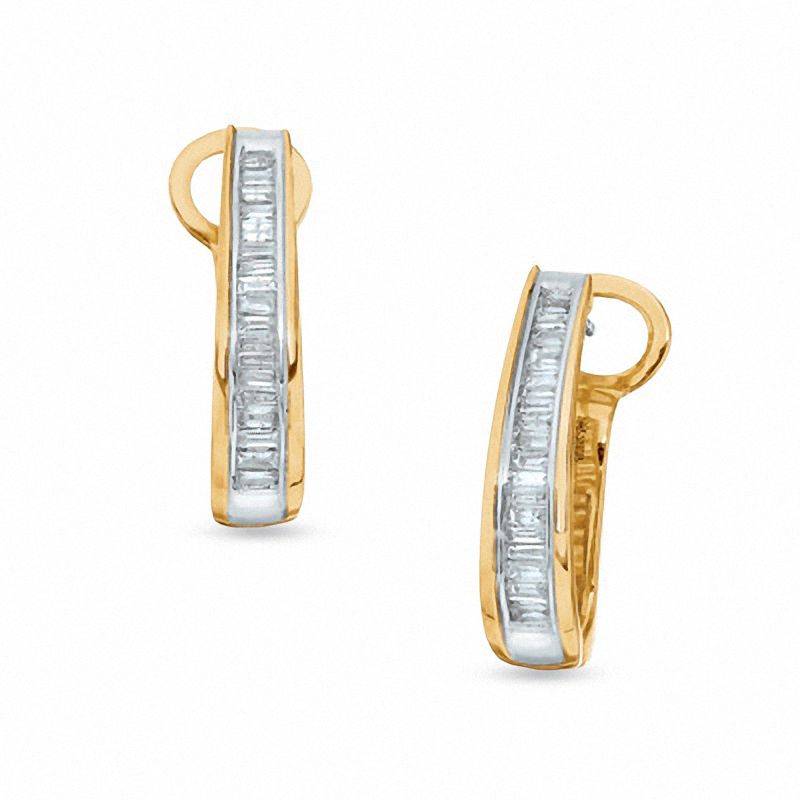 0.50 CT. T.W. Baguette Diamond Elongated Hoop Earrings in 10K Gold