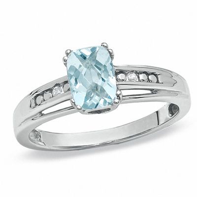 Cushion-Cut Aquamarine and White Sapphire Ring in 10K White Gold