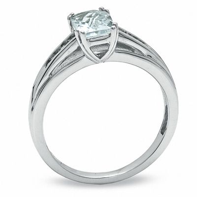 Cushion-Cut Aquamarine and White Sapphire Ring in 10K White Gold