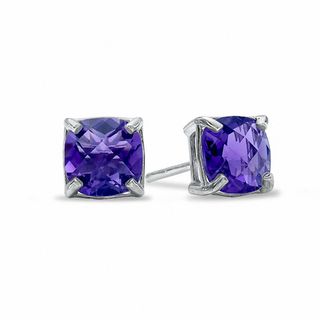 6.0mm Cushion-Cut Amethyst Stud Earrings in 10K White Gold