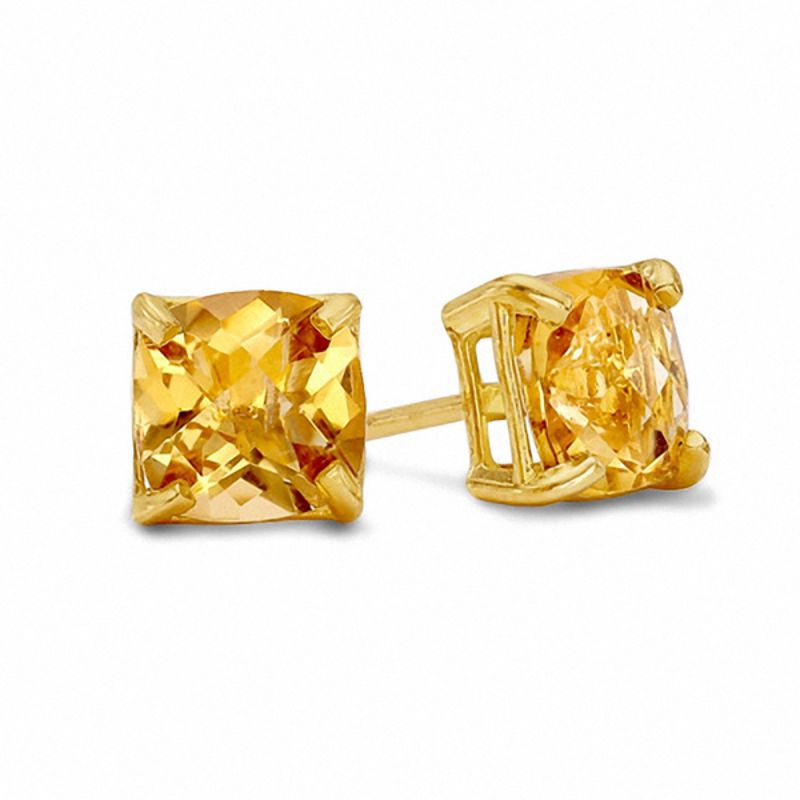 6.0mm Cushion-Cut Citrine Stud Earrings in 10K Gold|Peoples Jewellers