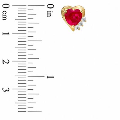 6.0mm Heart-Shaped Lab-Created Ruby and White Sapphire Earrings in 10K Gold