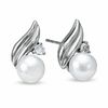 Thumbnail Image 0 of 6.0mm Freshwater Cultured Pearl and White Sapphire Earrings in 10K White Gold
