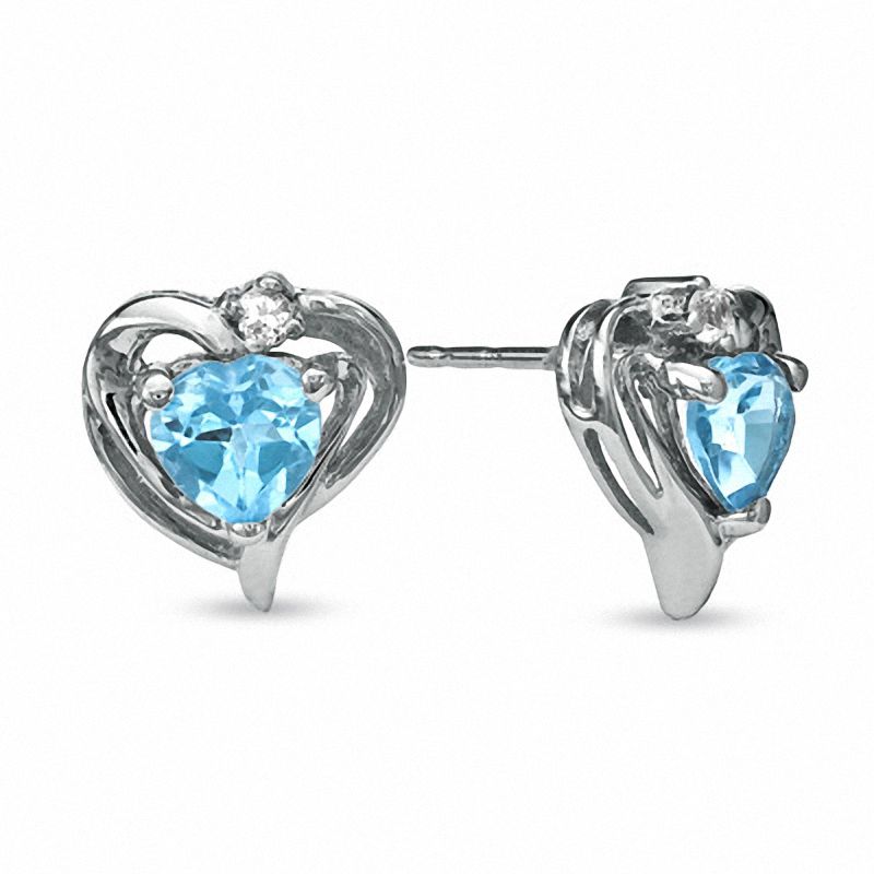 5.0mm Heart-Shaped Blue Topaz and White Sapphire Earrings in 10K White Gold