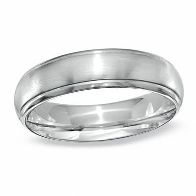 Men's Dome Titanium Satin Stripe Wedding Band - Size 9