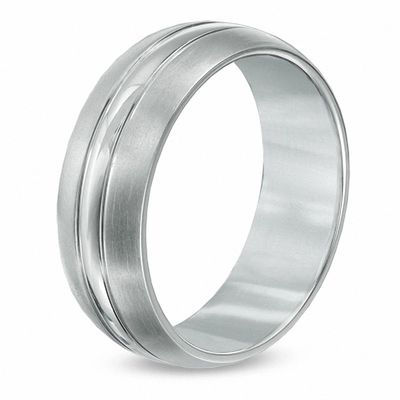 Men's Dome Titanium Satin Stripe Wedding Band - Size 9