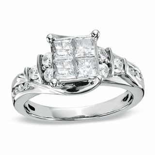 1.16 CT. T.W. Princess-Cut Quad Diamond Engagement Ring in 14K White Gold