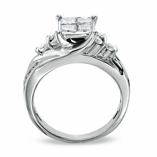 1.16 CT. T.W. Princess-Cut Quad Diamond Engagement Ring in 14K White Gold