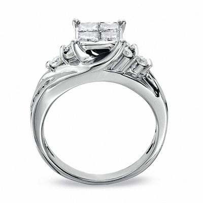 1.16 CT. T.W. Princess-Cut Quad Diamond Engagement Ring in 14K White Gold