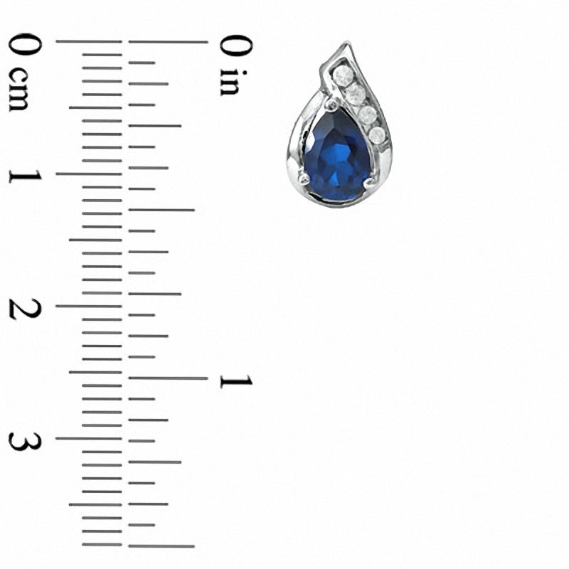 Pear-Shaped Lab-Created Blue Sapphire Earrings in 10K White Gold with White Sapphire Accents|Peoples Jewellers