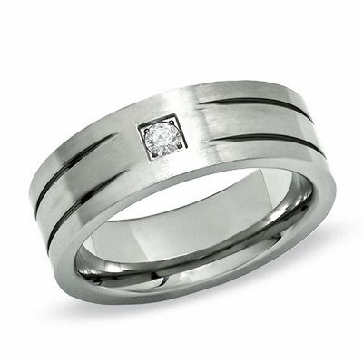 Men's 0.10 CT. Diamond 7.5mm Brushed Titanium Wedding Band - Size 10