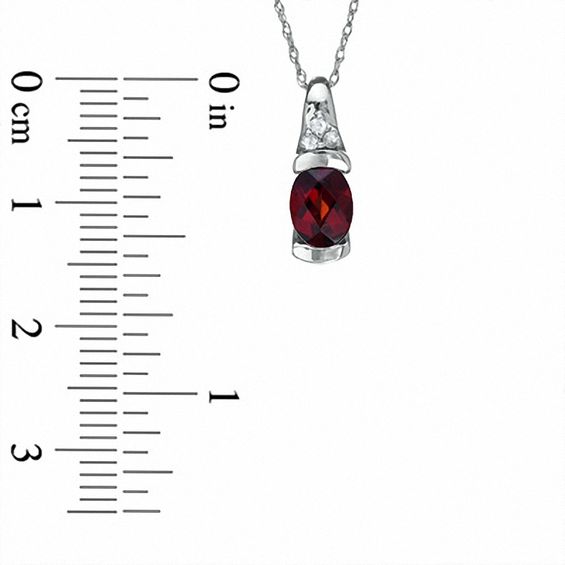 Oval Garnet and White Sapphire Bezel-Set Pendant in 10K White Gold