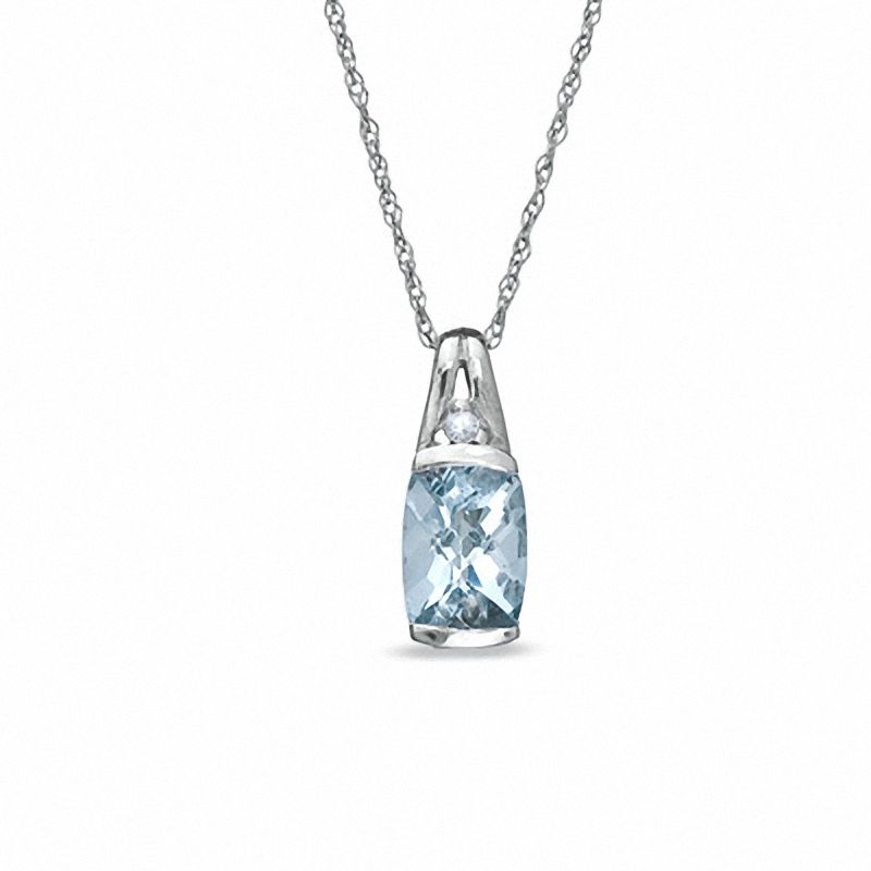 Cushion-Cut Aquamarine and White Sapphire Bezel-Set Pendant in 10K White Gold|Peoples Jewellers