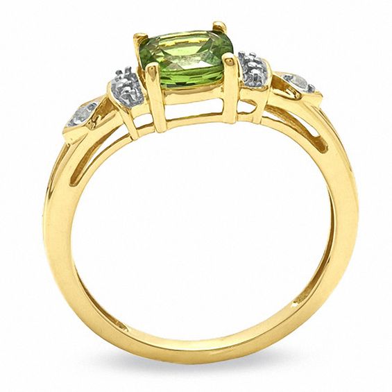 Cushion-Cut Peridot and Lab-Created White Sapphire Ring in 10K Gold