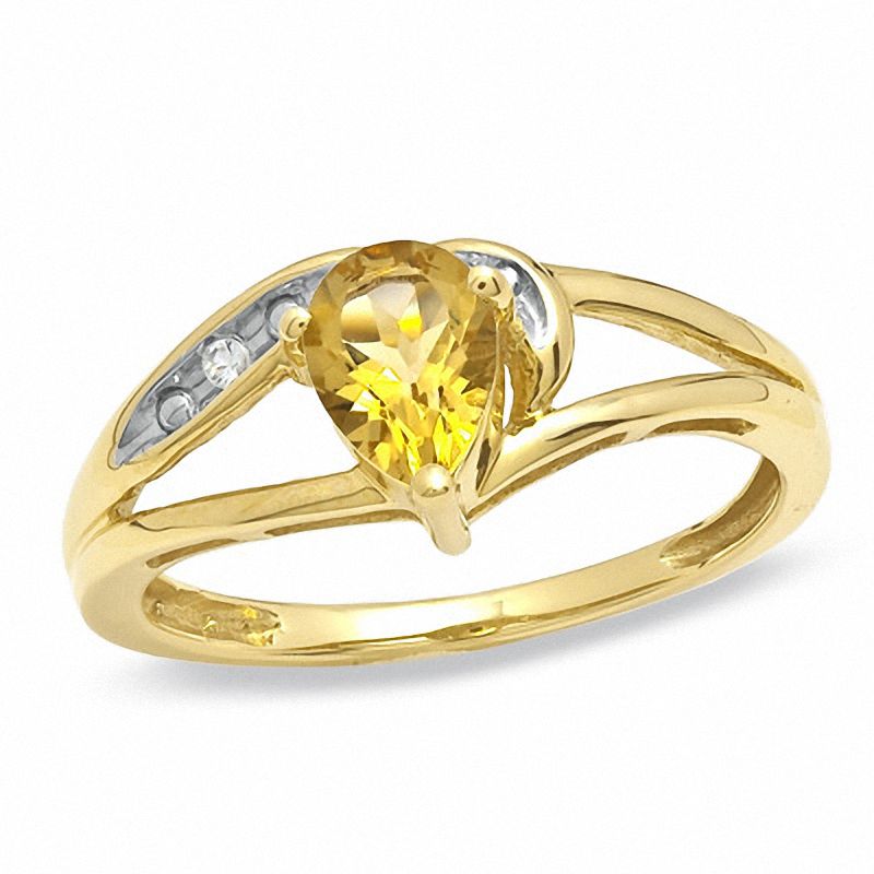 Pear-Shaped Citrine and Lab-Created White Sapphire Ring in 10K Gold|Peoples Jewellers
