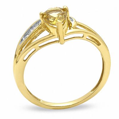 Pear-Shaped Citrine and Lab-Created White Sapphire Ring in 10K Gold