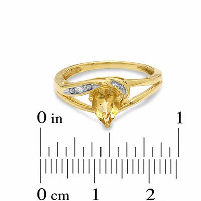 Pear-Shaped Citrine and Lab-Created White Sapphire Ring in 10K Gold