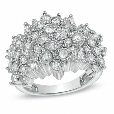 0.95 CT. T.W. Baguette and Round Diamond Fashion Ring in 10K White Gold