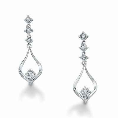 0.15 CT. T.W. Diamond Dangle Teardrop Earrings in 10K White Gold