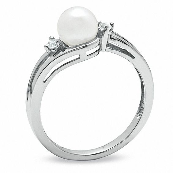 6.0mm Freshwater Cultured Pearl and White Sapphire Ring in 10K White Gold