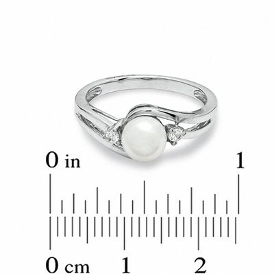 6.0mm Freshwater Cultured Pearl and White Sapphire Ring in 10K White Gold