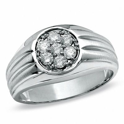 Men's 0.50 CT. T.W. Diamond Cluster Cyclops Ring in 10K White Gold